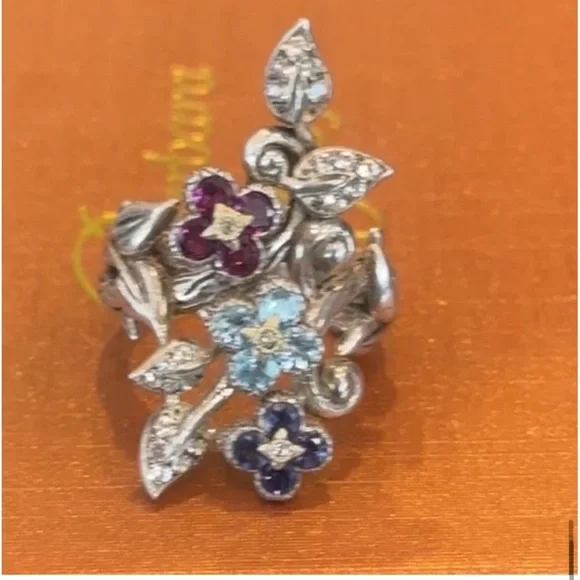 BARBARA BIXBY LOTUS FLOWER RING STERLING 925 RHODOLITE IOLITE TOPAZ GEMS 7.5 EUC - Picture 11 of 16